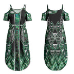 Aotearoa Ngai Tahu Couples Matching Summer Maxi Dress and Long Sleeve Button Shirt Maori Tribal Dark Green Paua Shell Pattern