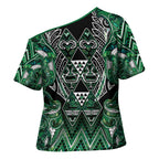 Aotearoa Ngai Tahu Cross Shoulder Shirt Maori Tribal Dark Green Paua Shell Pattern