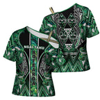 Aotearoa Ngai Tahu Cross Shoulder Shirt Maori Tribal Dark Green Paua Shell Pattern