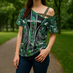Aotearoa Ngai Tahu Cross Shoulder Shirt Maori Tribal Dark Green Paua Shell Pattern