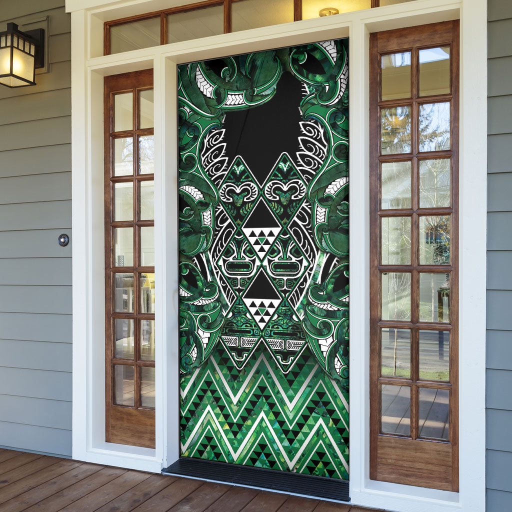 Aotearoa Ngai Tahu Door Cover Maori Tribal Dark Green Paua Shell Pattern