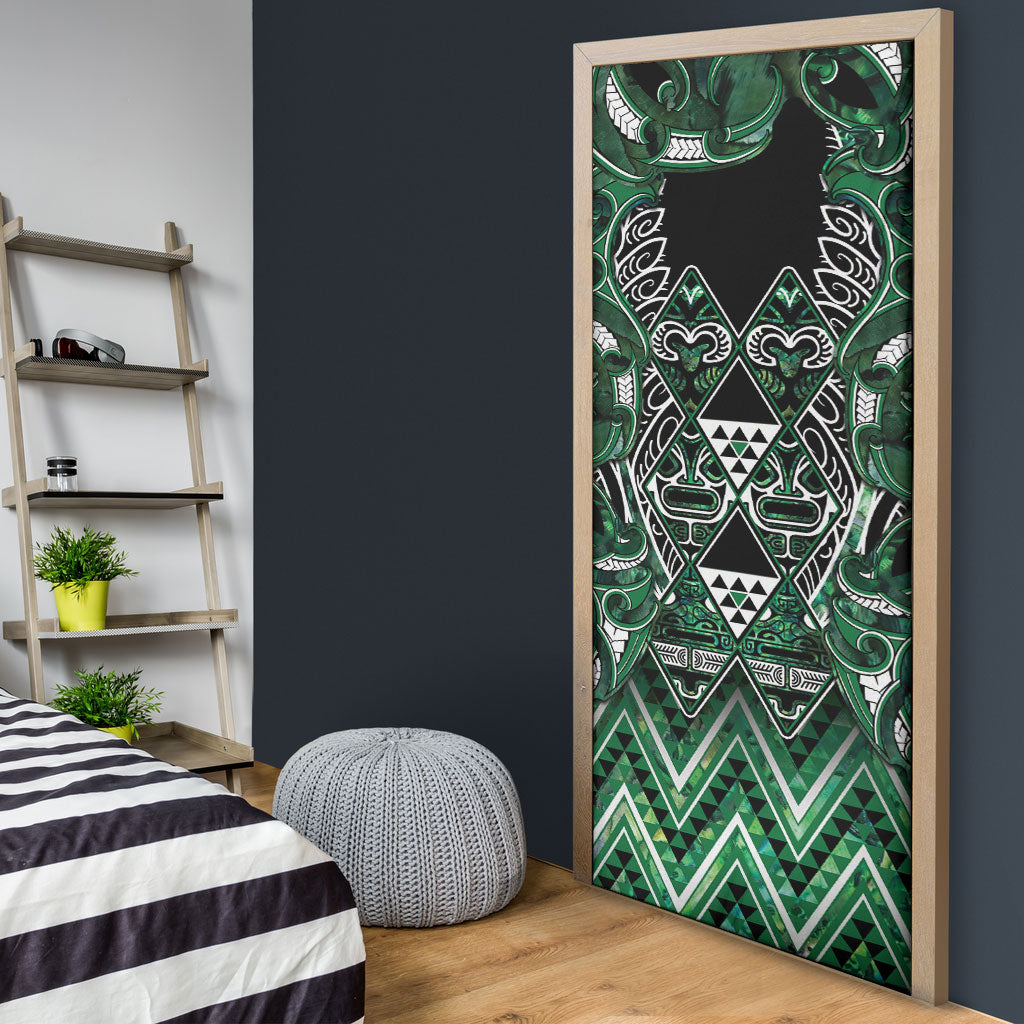 Aotearoa Ngai Tahu Door Cover Maori Tribal Dark Green Paua Shell Pattern
