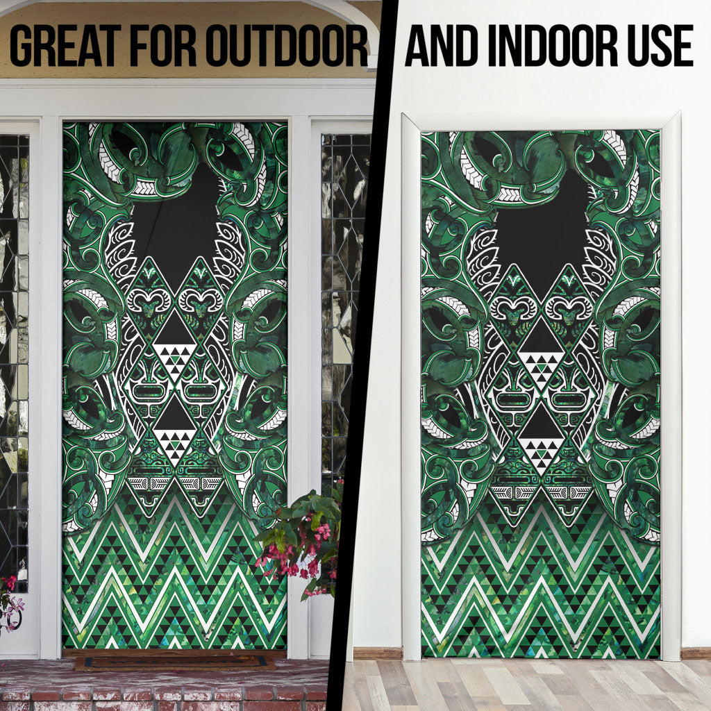 Aotearoa Ngai Tahu Door Cover Maori Tribal Dark Green Paua Shell Pattern