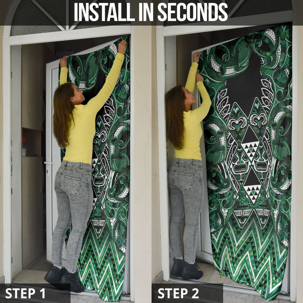 Aotearoa Ngai Tahu Door Cover Maori Tribal Dark Green Paua Shell Pattern