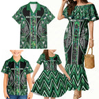 Aotearoa Ngai Tahu Family Matching Mermaid Dress and Hawaiian Shirt Maori Tribal Dark Green Paua Shell Pattern