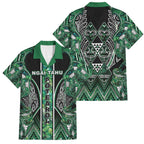 Aotearoa Ngai Tahu Family Matching Off The Shoulder Long Sleeve Dress and Hawaiian Shirt Maori Tribal Dark Green Paua Shell Pattern
