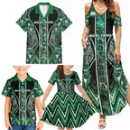 Aotearoa Ngai Tahu Family Matching Summer Maxi Dress and Hawaiian Shirt Maori Tribal Dark Green Paua Shell Pattern