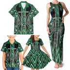 Aotearoa Ngai Tahu Family Matching Tank Maxi Dress and Hawaiian Shirt Maori Tribal Dark Green Paua Shell Pattern