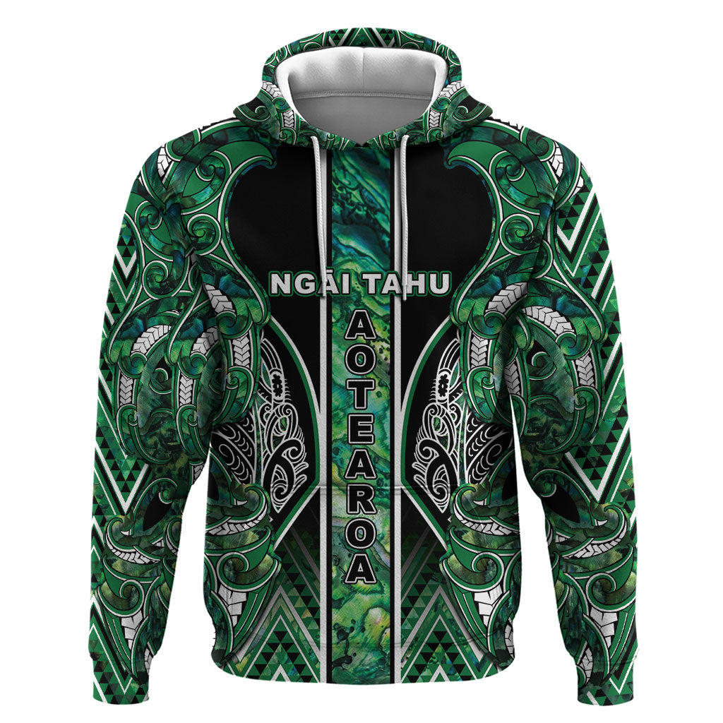 Aotearoa Ngai Tahu Hoodie Maori Tribal Dark Green Paua Shell Pattern
