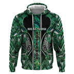 Aotearoa Ngai Tahu Hoodie Maori Tribal Dark Green Paua Shell Pattern