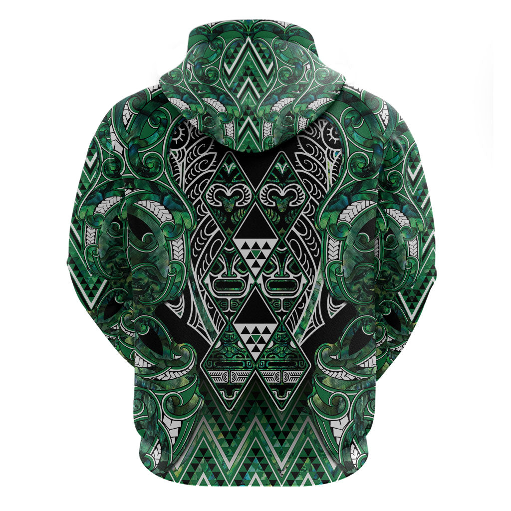 Aotearoa Ngai Tahu Hoodie Maori Tribal Dark Green Paua Shell Pattern