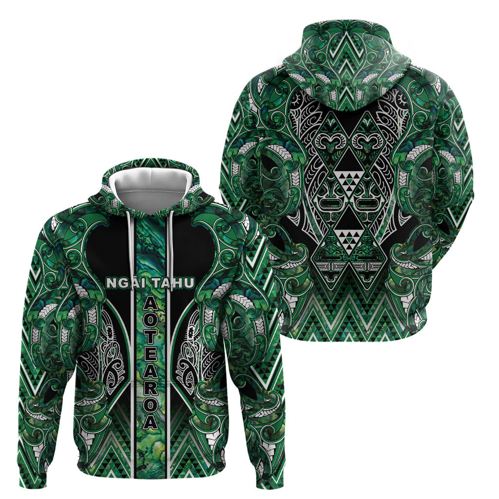 Aotearoa Ngai Tahu Hoodie Maori Tribal Dark Green Paua Shell Pattern
