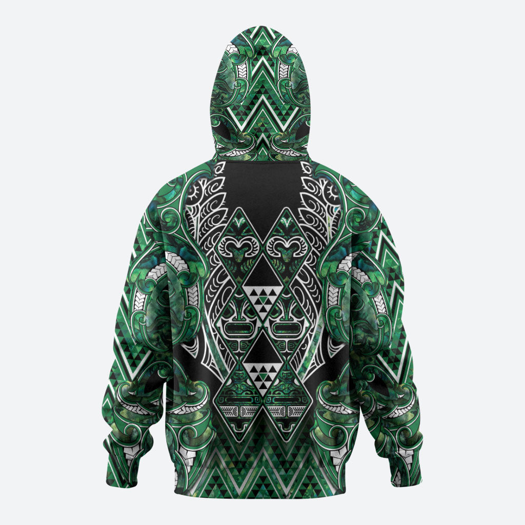 Aotearoa Ngai Tahu Hoodie Maori Tribal Dark Green Paua Shell Pattern