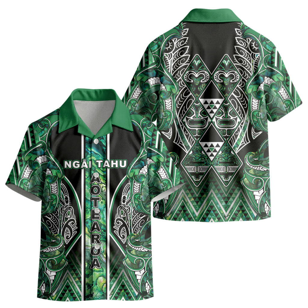 Aotearoa Ngai Tahu Kid Hawaiian Shirt Maori Tribal Dark Green Paua Shell Pattern