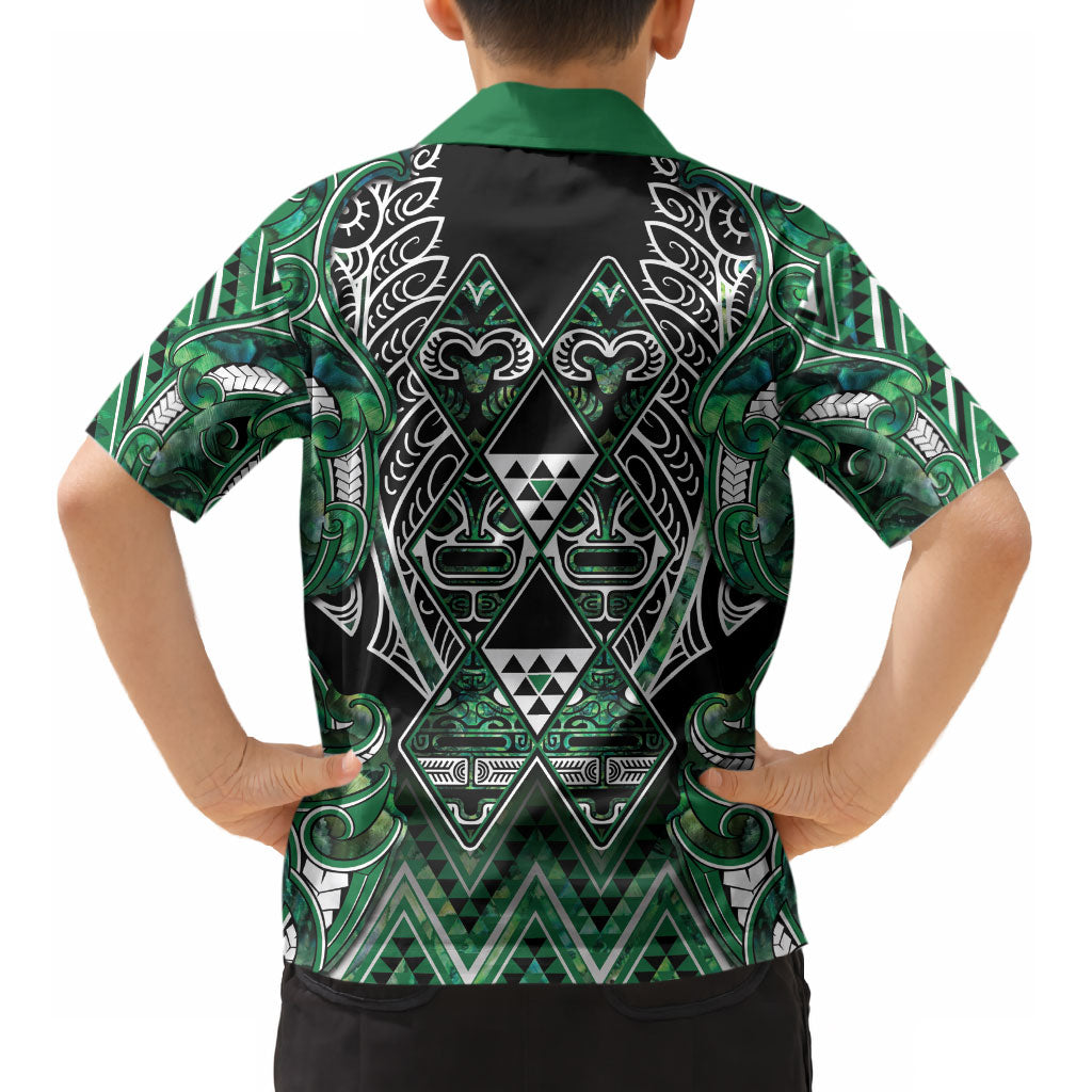 Aotearoa Ngai Tahu Kid Hawaiian Shirt Maori Tribal Dark Green Paua Shell Pattern