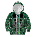 Aotearoa Ngai Tahu Kid Hoodie Maori Tribal Dark Green Paua Shell Pattern