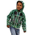 Aotearoa Ngai Tahu Kid Hoodie Maori Tribal Dark Green Paua Shell Pattern