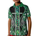 Aotearoa Ngai Tahu Kid Polo Shirt Maori Tribal Dark Green Paua Shell Pattern