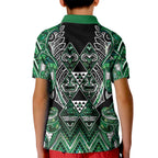Aotearoa Ngai Tahu Kid Polo Shirt Maori Tribal Dark Green Paua Shell Pattern