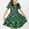 Aotearoa Ngai Tahu Kid Short Sleeve Dress Maori Tribal Dark Green Paua Shell Pattern