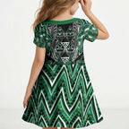 Aotearoa Ngai Tahu Kid Short Sleeve Dress Maori Tribal Dark Green Paua Shell Pattern