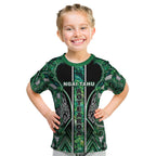 Aotearoa Ngai Tahu Kid T Shirt Maori Tribal Dark Green Paua Shell Pattern