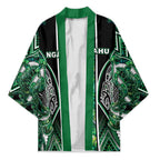 Aotearoa Ngai Tahu Kimono Maori Tribal Dark Green Paua Shell Pattern