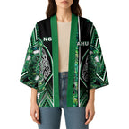 Aotearoa Ngai Tahu Kimono Maori Tribal Dark Green Paua Shell Pattern