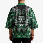 Aotearoa Ngai Tahu Kimono Maori Tribal Dark Green Paua Shell Pattern