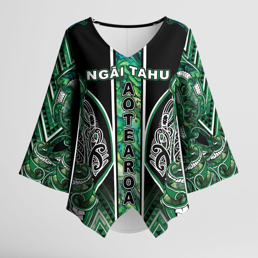 Aotearoa Ngai Tahu Kimono Sleeve Blouse Maori Tribal Dark Green Paua Shell Pattern