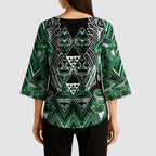 Aotearoa Ngai Tahu Kimono Sleeve Blouse Maori Tribal Dark Green Paua Shell Pattern