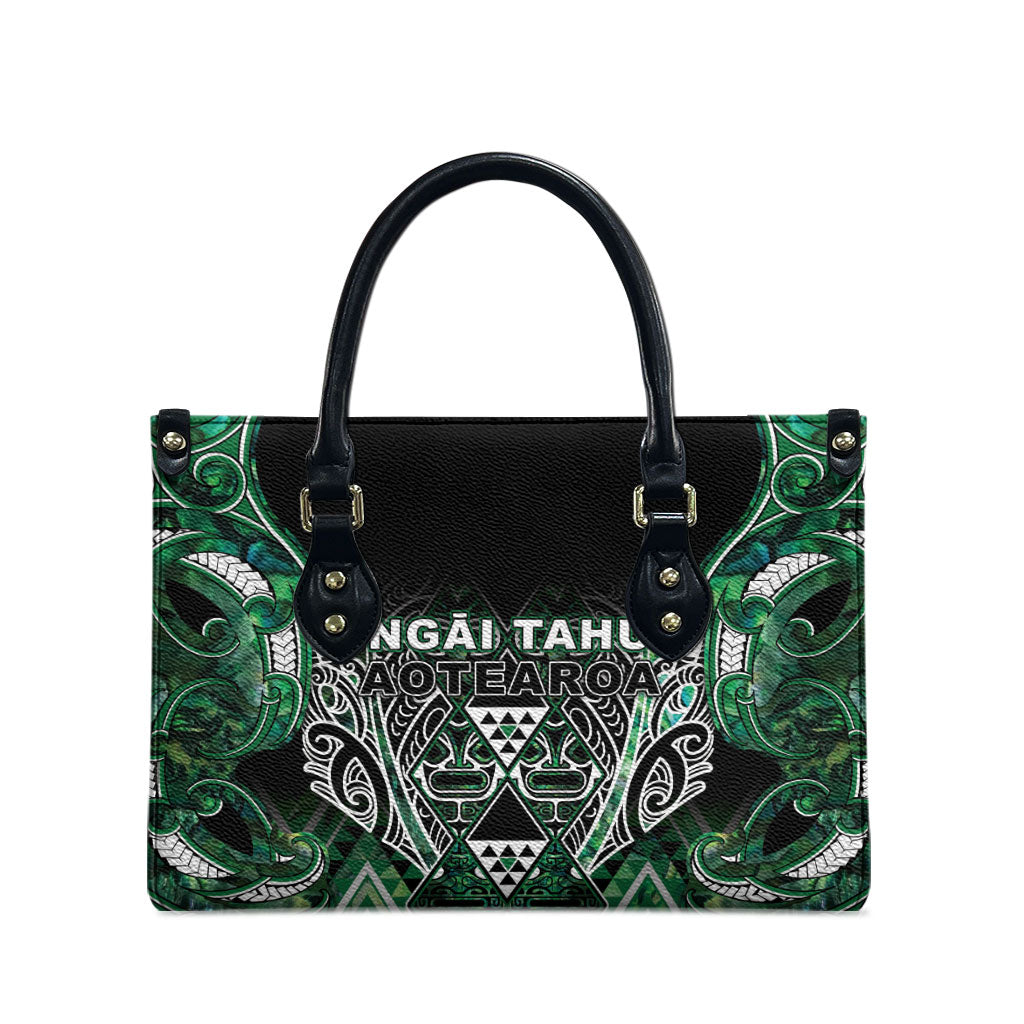 Aotearoa Ngai Tahu Leather Bag Maori Tribal Dark Green Paua Shell Pattern