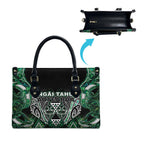 Aotearoa Ngai Tahu Leather Bag Maori Tribal Dark Green Paua Shell Pattern