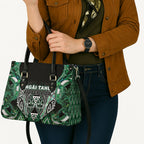 Aotearoa Ngai Tahu Leather Bag Maori Tribal Dark Green Paua Shell Pattern