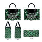 Aotearoa Ngai Tahu Leather Bag Maori Tribal Dark Green Paua Shell Pattern