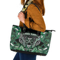 Aotearoa Ngai Tahu Leather Tote Bag Maori Tribal Dark Green Paua Shell Pattern