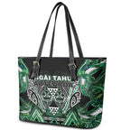 Aotearoa Ngai Tahu Leather Tote Bag Maori Tribal Dark Green Paua Shell Pattern