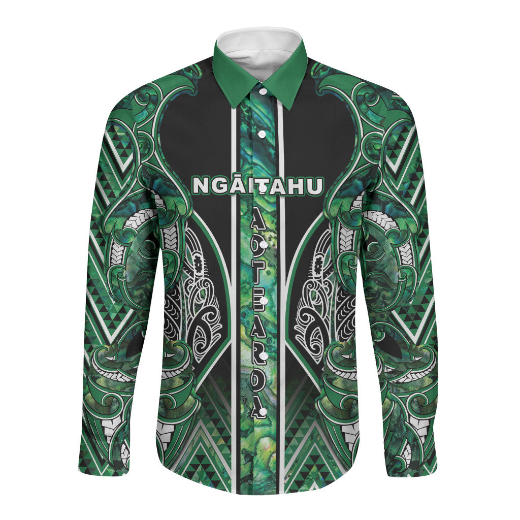 Aotearoa Ngai Tahu Long Sleeve Button Shirt Maori Tribal Dark Green Paua Shell Pattern