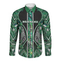 Aotearoa Ngai Tahu Long Sleeve Button Shirt Maori Tribal Dark Green Paua Shell Pattern