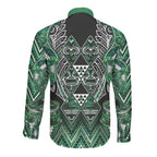 Aotearoa Ngai Tahu Long Sleeve Button Shirt Maori Tribal Dark Green Paua Shell Pattern