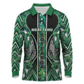 Aotearoa Ngai Tahu Long Sleeve Polo Shirt Maori Tribal Dark Green Paua Shell Pattern