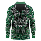 Aotearoa Ngai Tahu Long Sleeve Polo Shirt Maori Tribal Dark Green Paua Shell Pattern