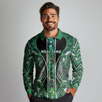 Aotearoa Ngai Tahu Long Sleeve Polo Shirt Maori Tribal Dark Green Paua Shell Pattern