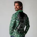 Aotearoa Ngai Tahu Long Sleeve Polo Shirt Maori Tribal Dark Green Paua Shell Pattern