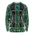 Aotearoa Ngai Tahu Long Sleeve Shirt Maori Tribal Dark Green Paua Shell Pattern