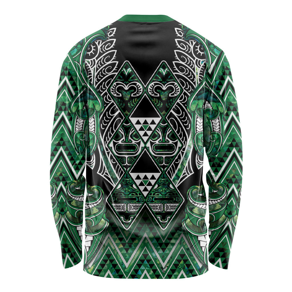 Aotearoa Ngai Tahu Long Sleeve Shirt Maori Tribal Dark Green Paua Shell Pattern