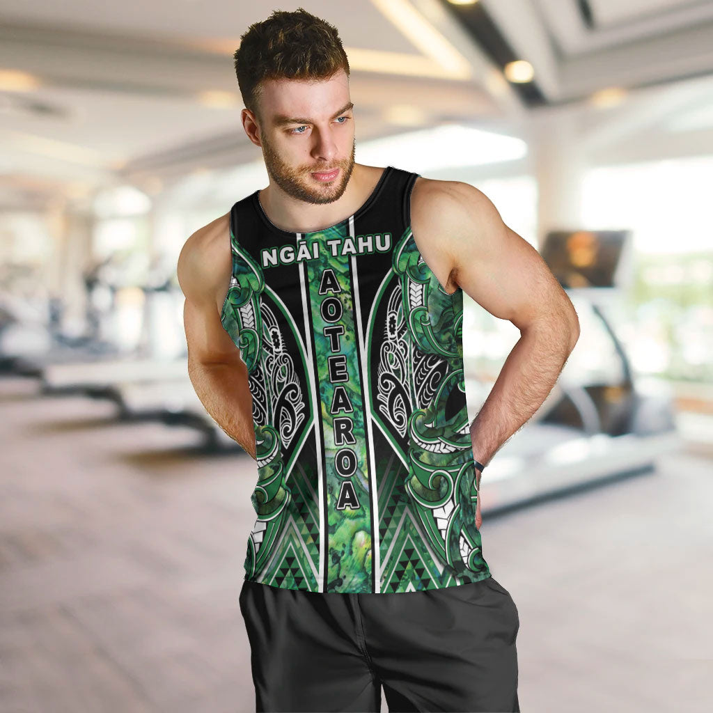 Aotearoa Ngai Tahu Men Tank Top Maori Tribal Dark Green Paua Shell Pattern
