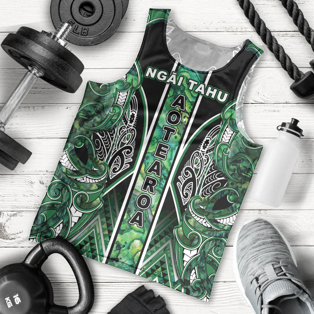 Aotearoa Ngai Tahu Men Tank Top Maori Tribal Dark Green Paua Shell Pattern