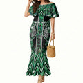 Aotearoa Ngai Tahu Mermaid Dress Maori Tribal Dark Green Paua Shell Pattern