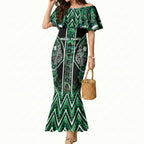 Aotearoa Ngai Tahu Mermaid Dress Maori Tribal Dark Green Paua Shell Pattern